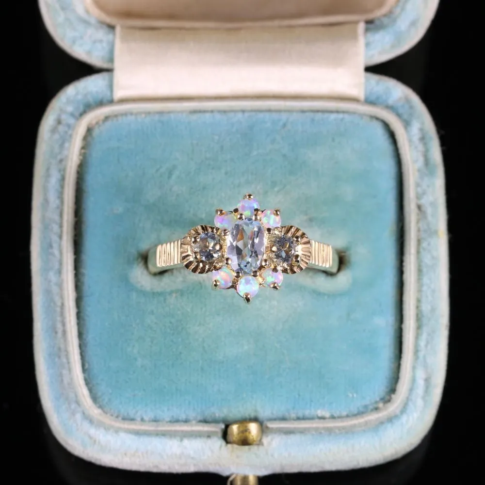 Blue Topaz Opal Ring 9Ct Gold