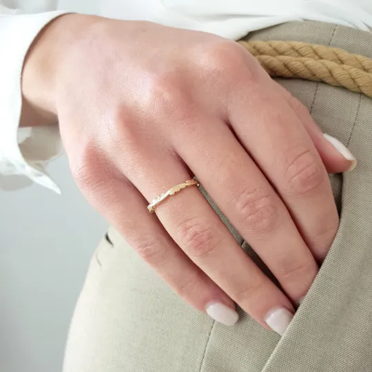 Boho handgrave ring in solid gold