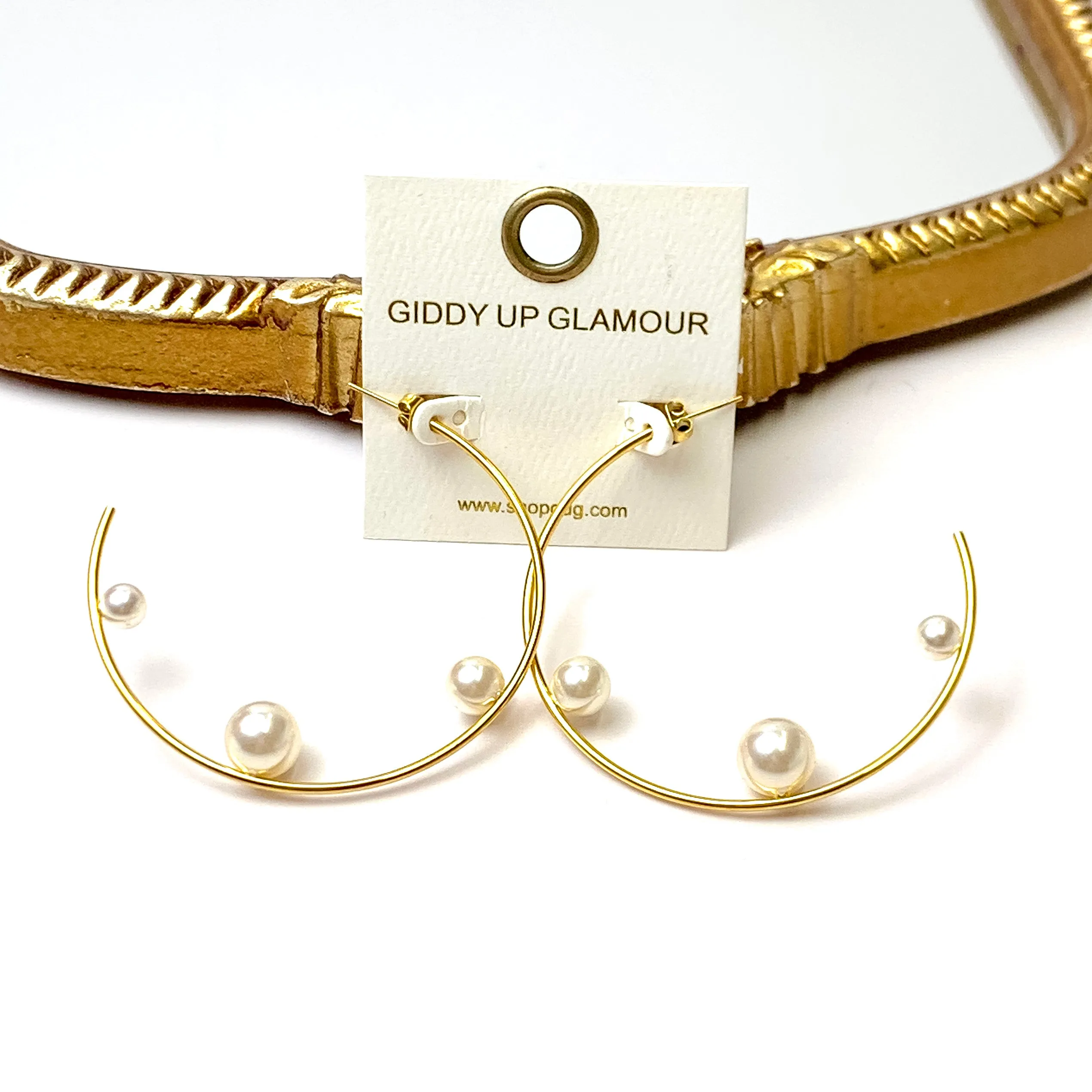 Bracha | Kristy Pearl Hoop Gold Tone Earrings