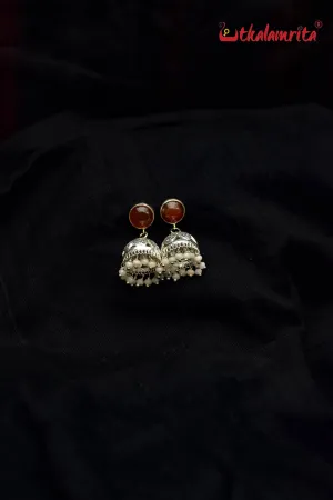 Brown Stone Silver Filigree Jhumka (Earring Tops)