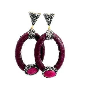 Burgundy Oval Gemstone Crystal Earring