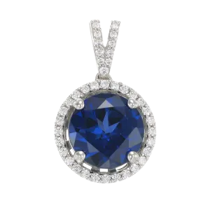 Classic Round Blue Sapphire Pendant with Halo