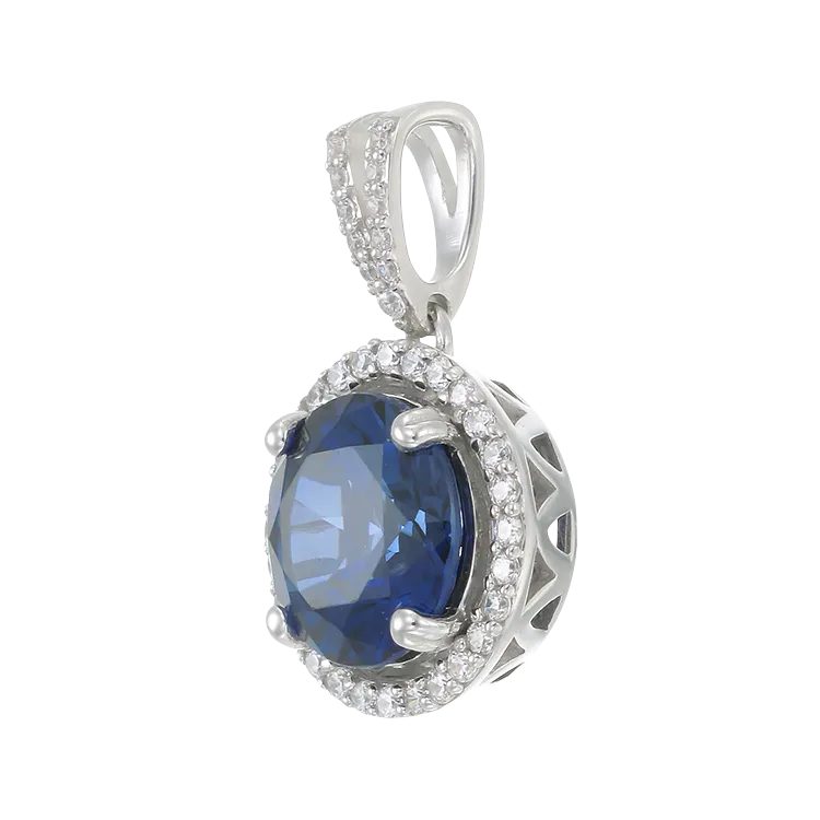 Classic Round Blue Sapphire Pendant with Halo