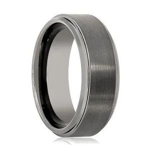 Classic Tungsten Wedding Band For Men Stepped Edges Brushed Center  8mm