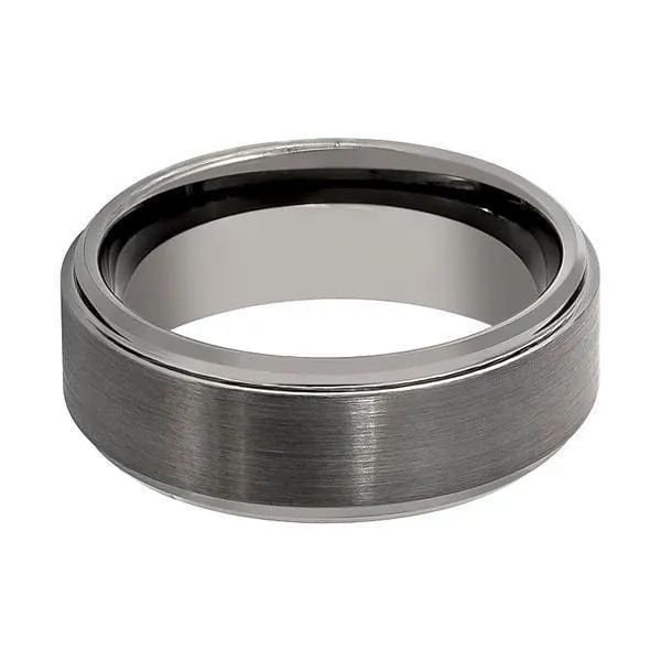 Classic Tungsten Wedding Band For Men Stepped Edges Brushed Center  8mm