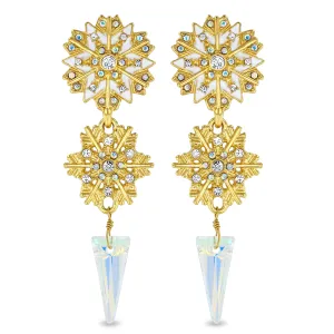 Crystal Winter Snowflake Earrings by Ritzy Couture DeLuxe - Handcrafted Gold Elegance