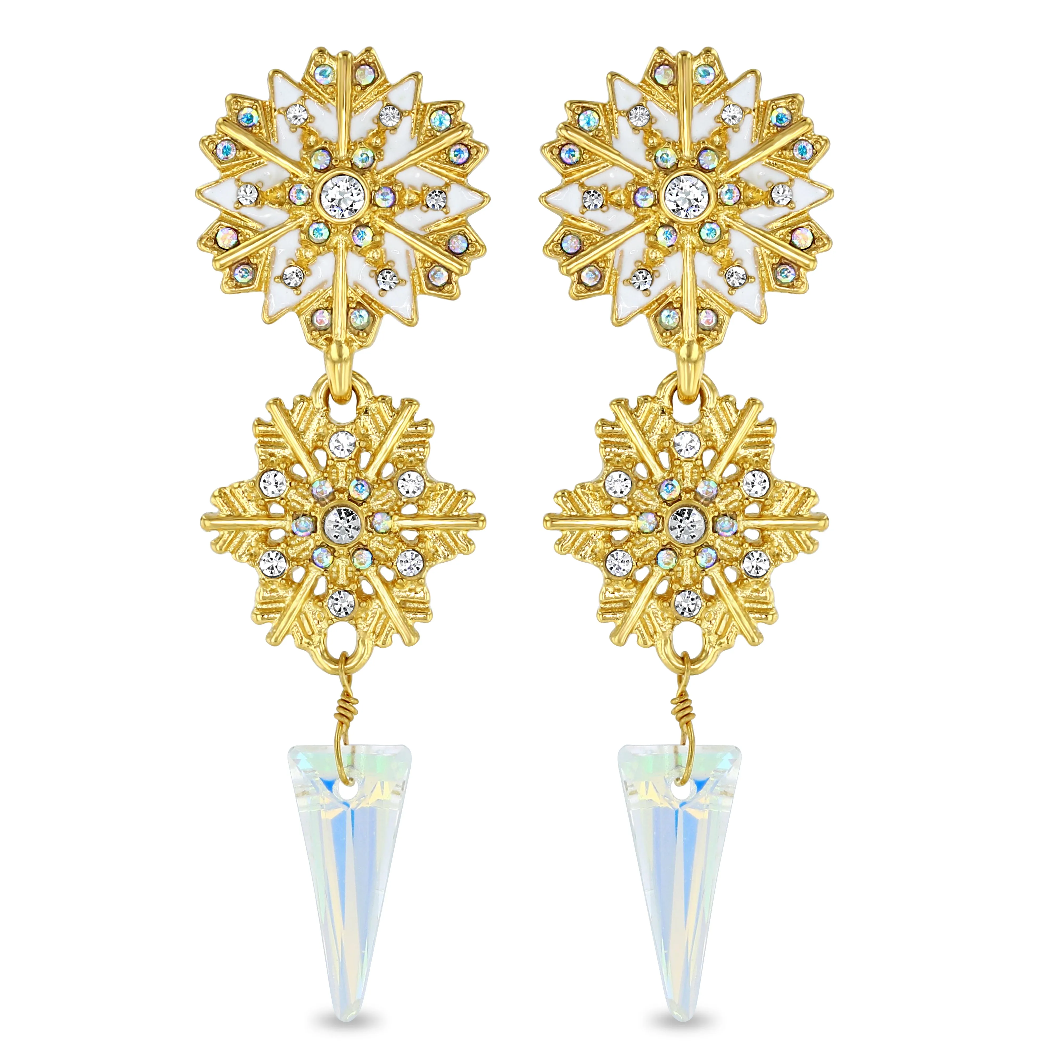 Crystal Winter Snowflake Earrings by Ritzy Couture DeLuxe - Handcrafted Gold Elegance