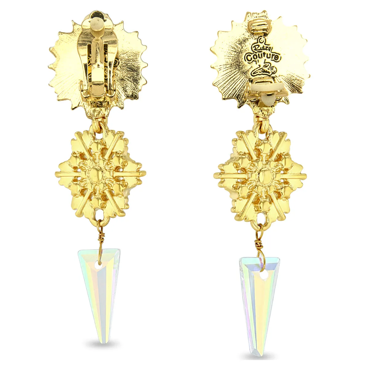 Crystal Winter Snowflake Earrings by Ritzy Couture DeLuxe - Handcrafted Gold Elegance