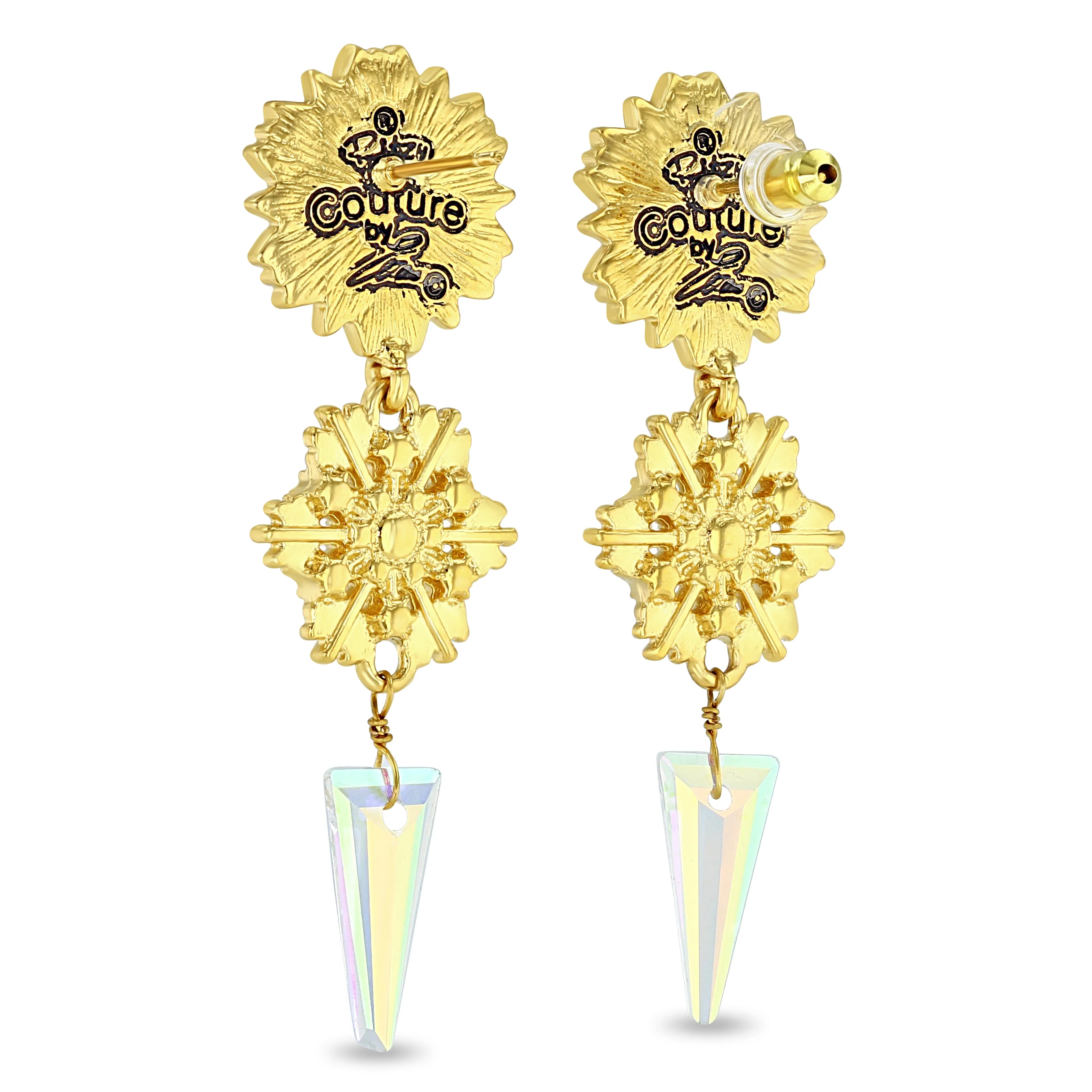 Crystal Winter Snowflake Earrings by Ritzy Couture DeLuxe - Handcrafted Gold Elegance