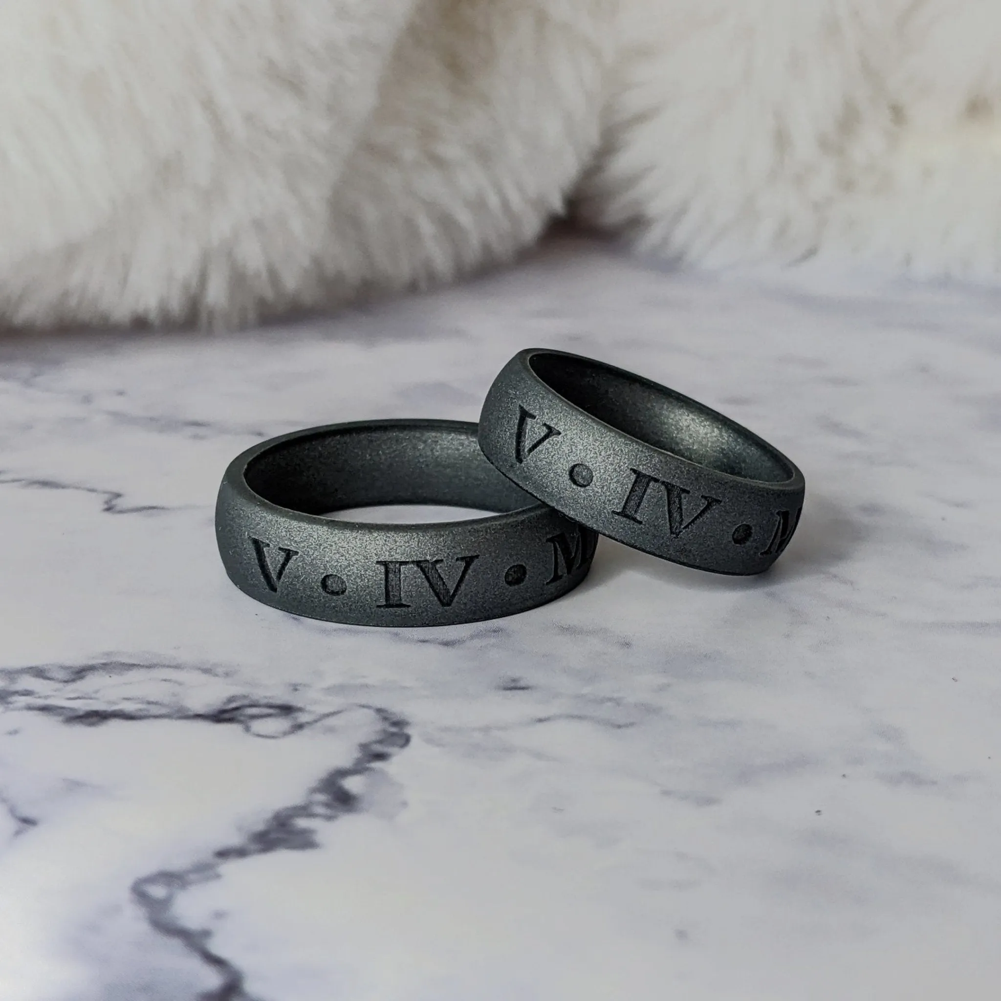 Custom Engraved Silicone Rings in Dark Silver and More Colours