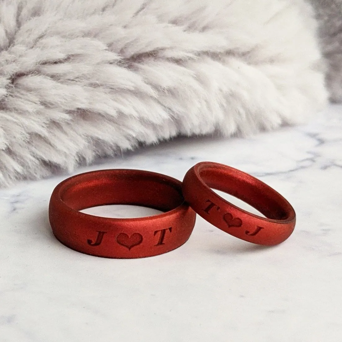 Custom Engraved Silicone Rings in Metallic Red and More Colours