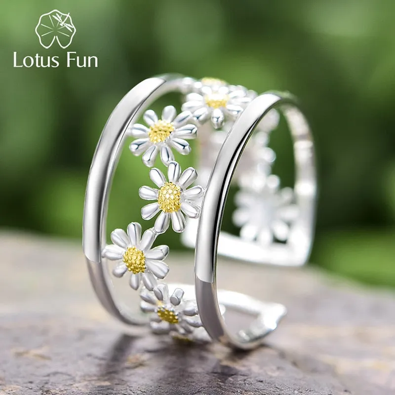 Dainty Daisy Adjustable Ring in Silver and Gold