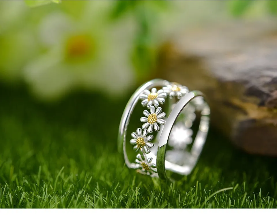 Dainty Daisy Adjustable Ring in Silver and Gold