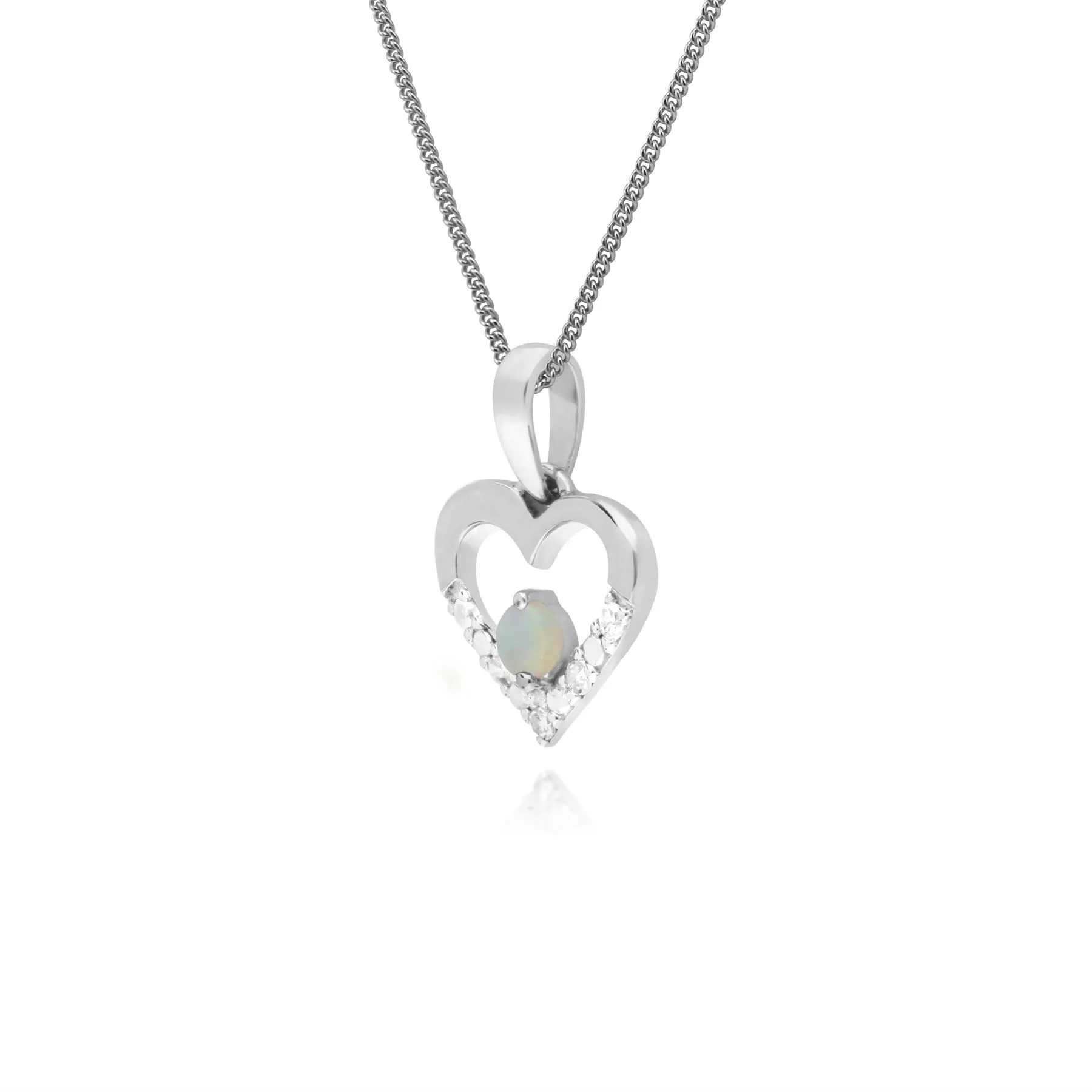 Damen 9 Karat Weiss Gold Einzeln Opal & Diamant-Herz-Anhänger an 45cm Kette