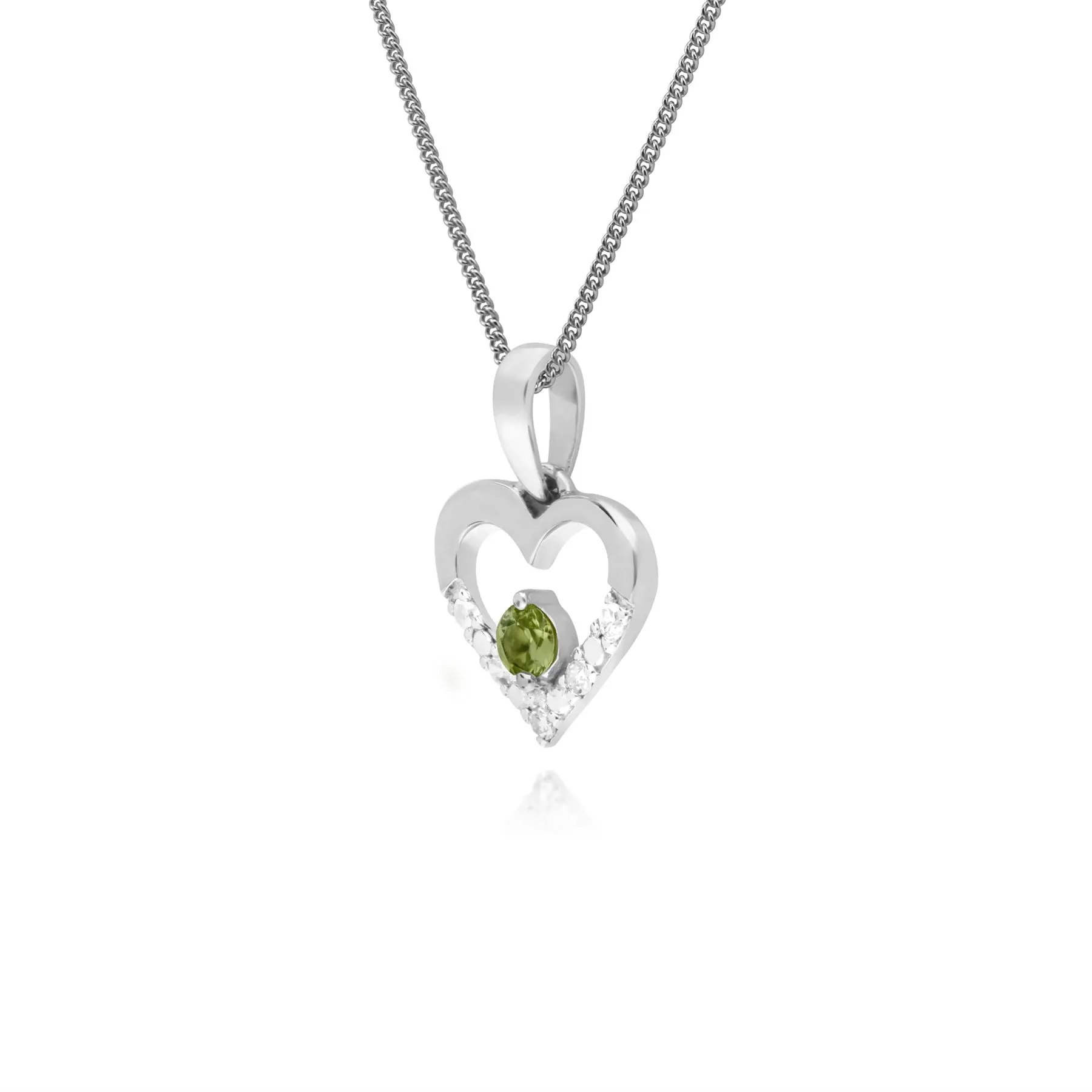 Damen 9 Karat Weiss Gold Einzeln Peridot & Diamant-Herz-Anhänger an 45cm Kette