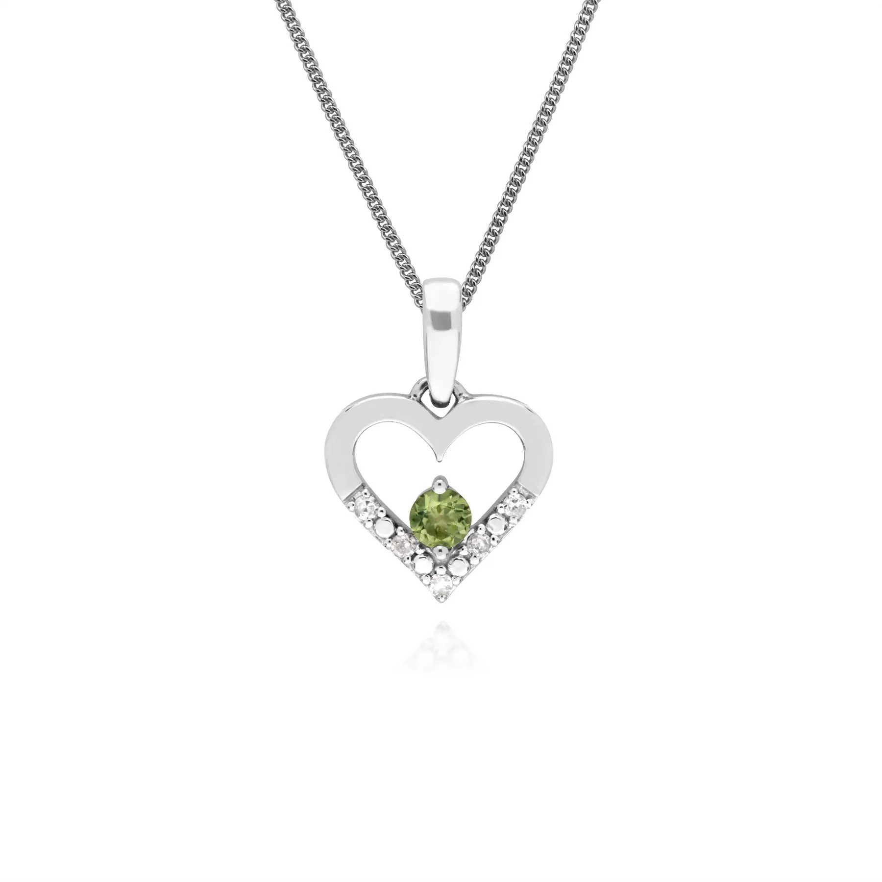 Damen 9 Karat Weiss Gold Einzeln Peridot & Diamant-Herz-Anhänger an 45cm Kette