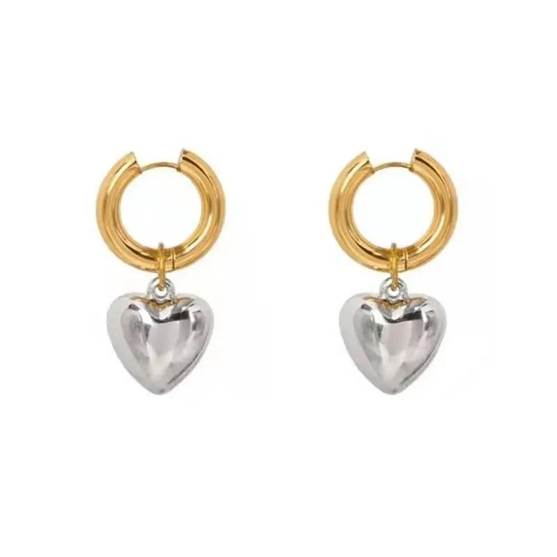 Dangling Heart Stainless steel Hoop Earrings