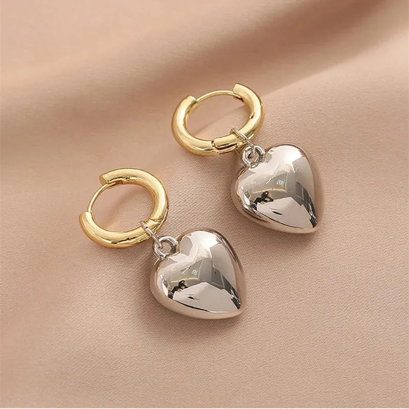 Dangling Heart Stainless steel Hoop Earrings