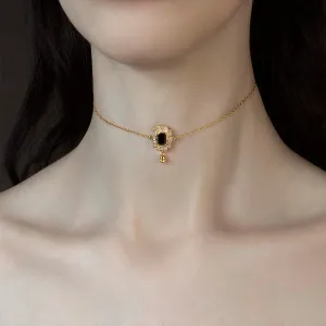 DECO. Skull & Black Spinel Statement Choker - Gold