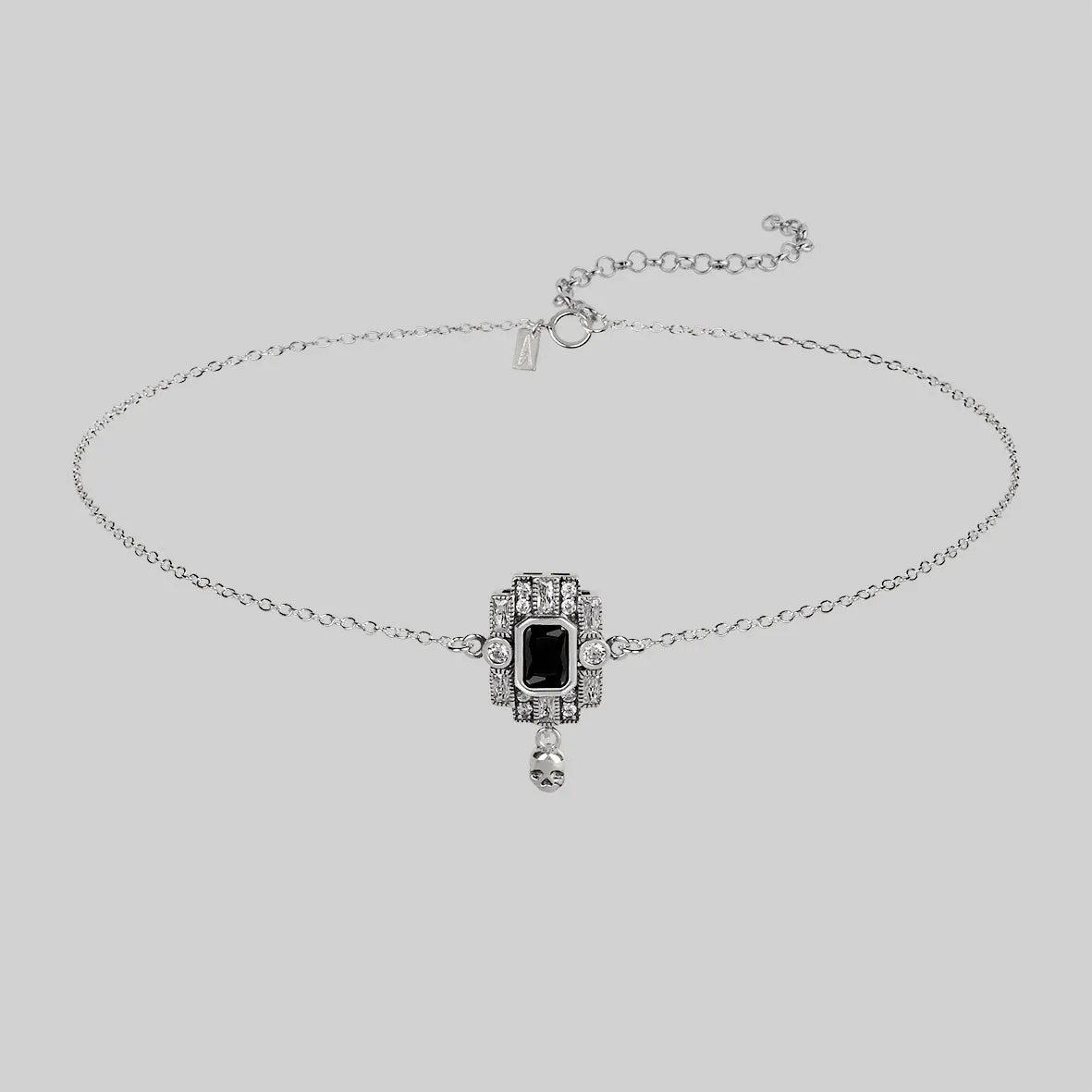 DECO. Skull & Black Spinel Statement Choker - Silver