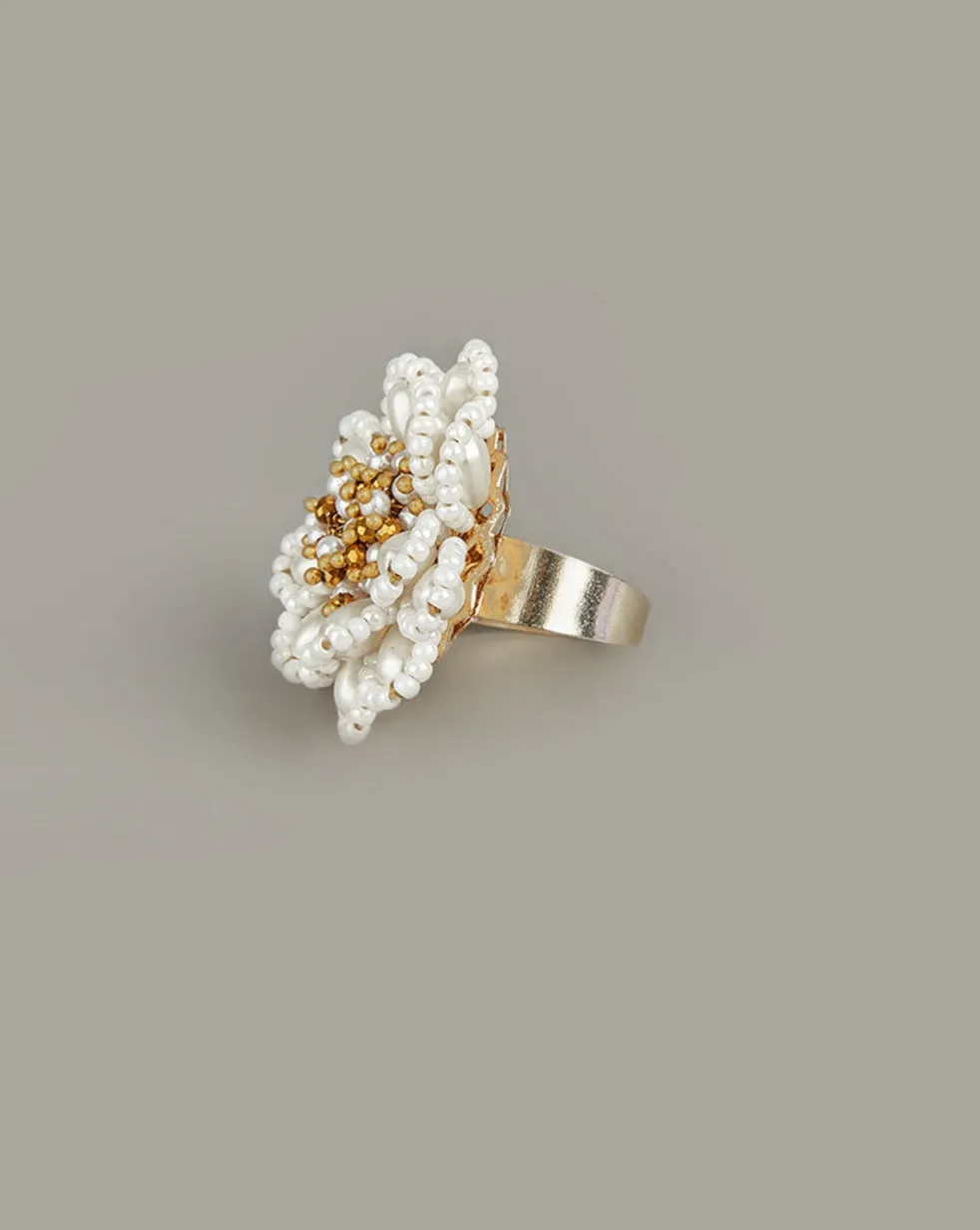 Designer White Stone Studded Flower Finger Ring