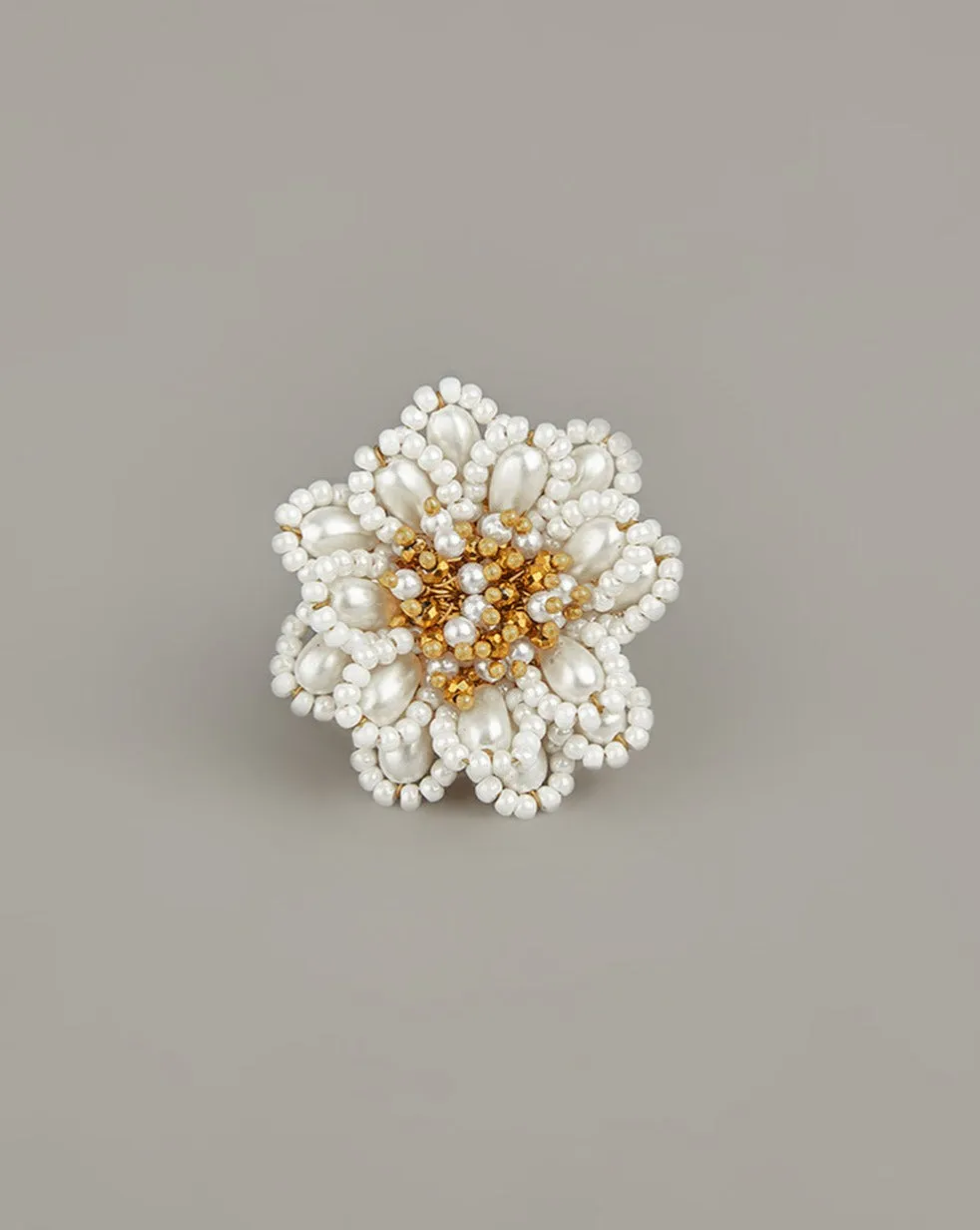 Designer White Stone Studded Flower Finger Ring