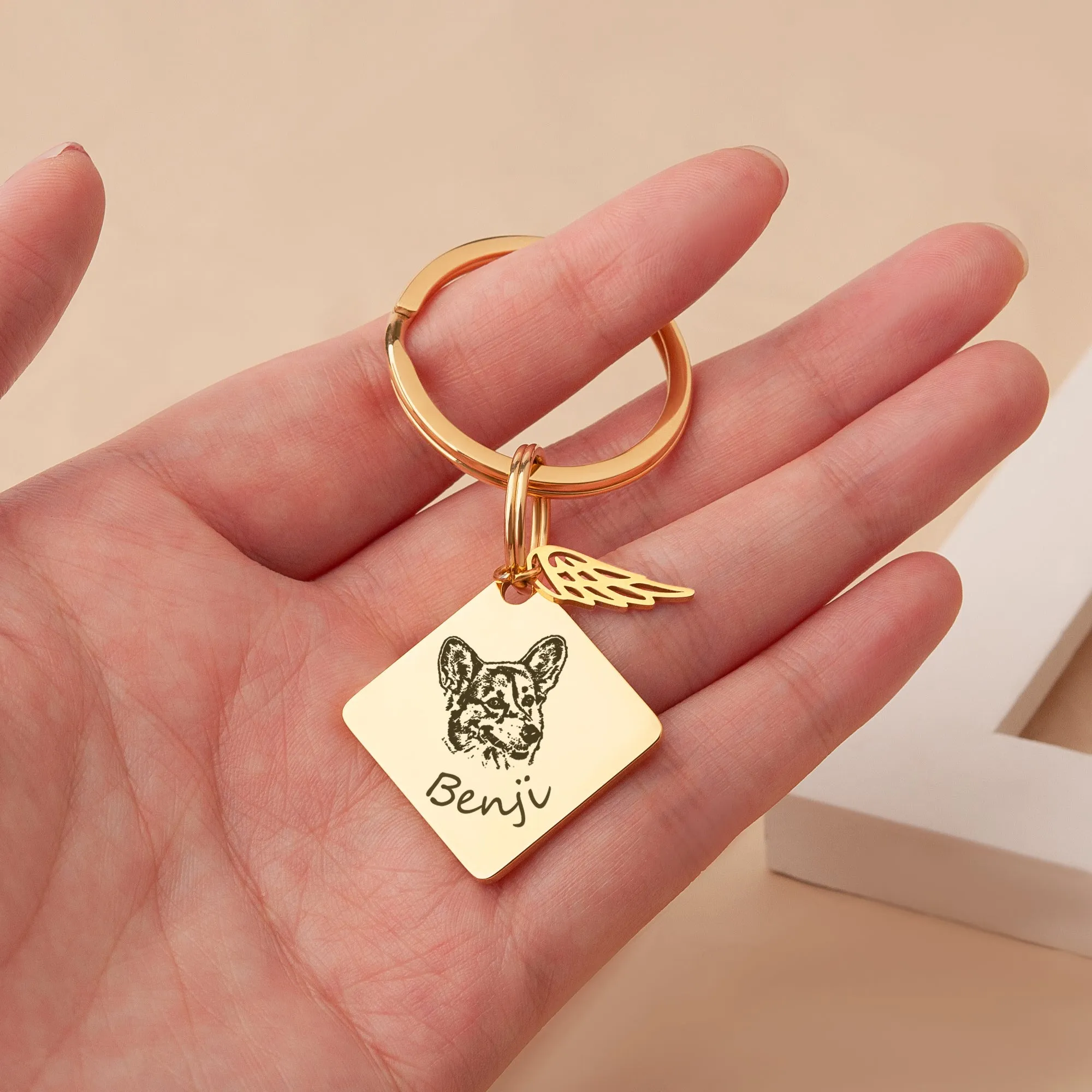 Diamond Pet Portrait Pet ID Key Chain