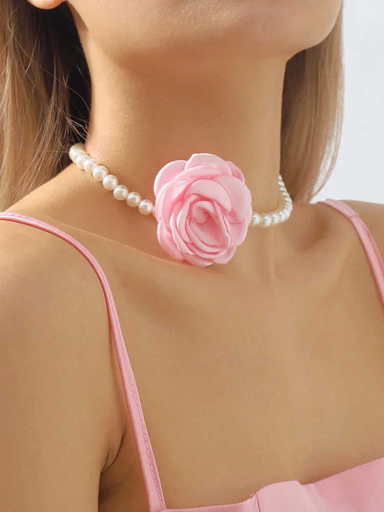 Double Colors Rose Flower Necklace