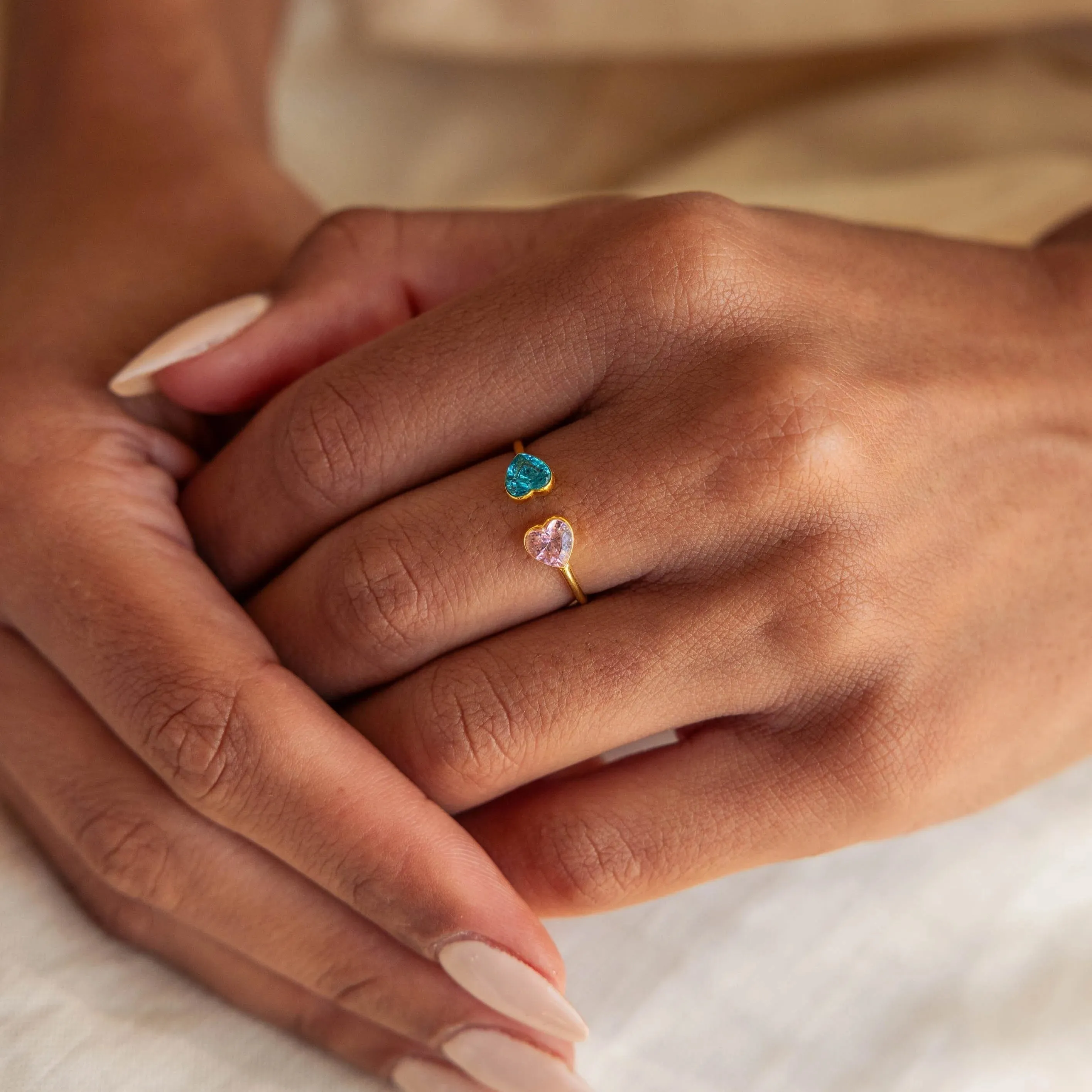 Duo Heart Birthstone Ring