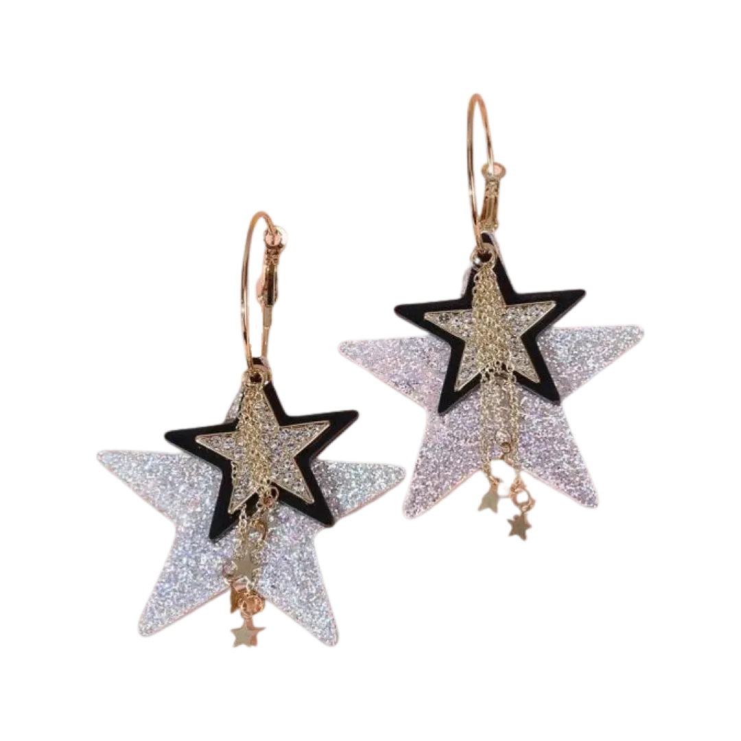 Earrings - Multi glitter star drops