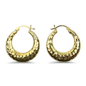 Estate 14k Yellow Gold Hammered Hoop Earrings