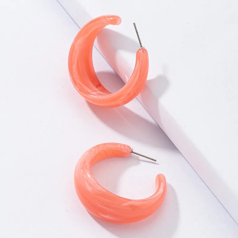 Exaggerated Resin Acrylic Earrings Set with C-Shaped Design