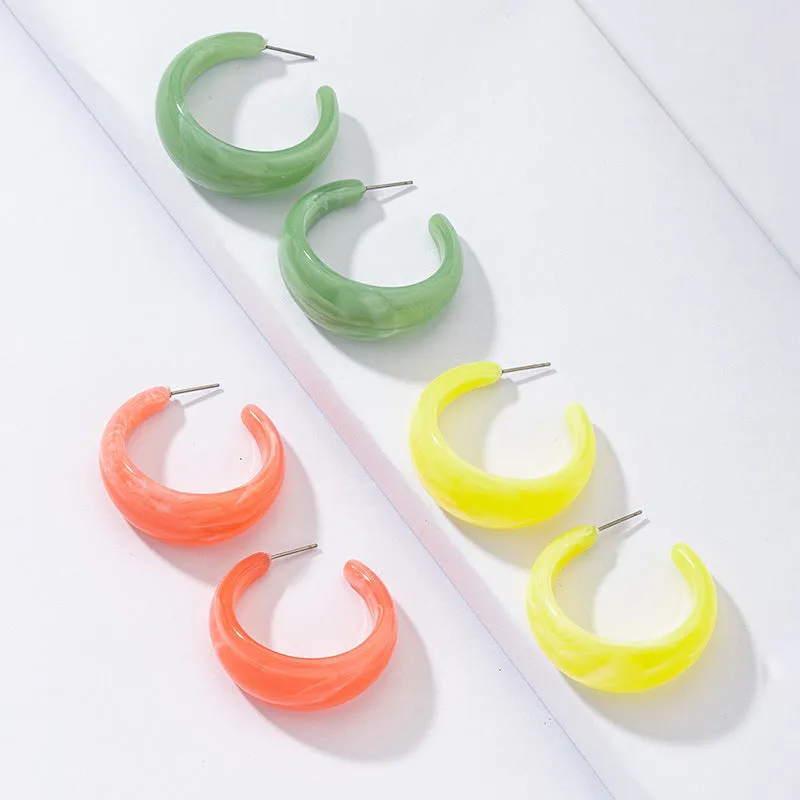 Exaggerated Resin Acrylic Earrings Set with C-Shaped Design