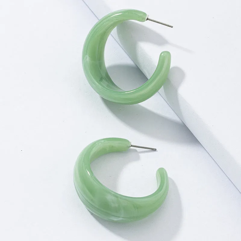 Exaggerated Resin Acrylic Earrings Set with C-Shaped Design