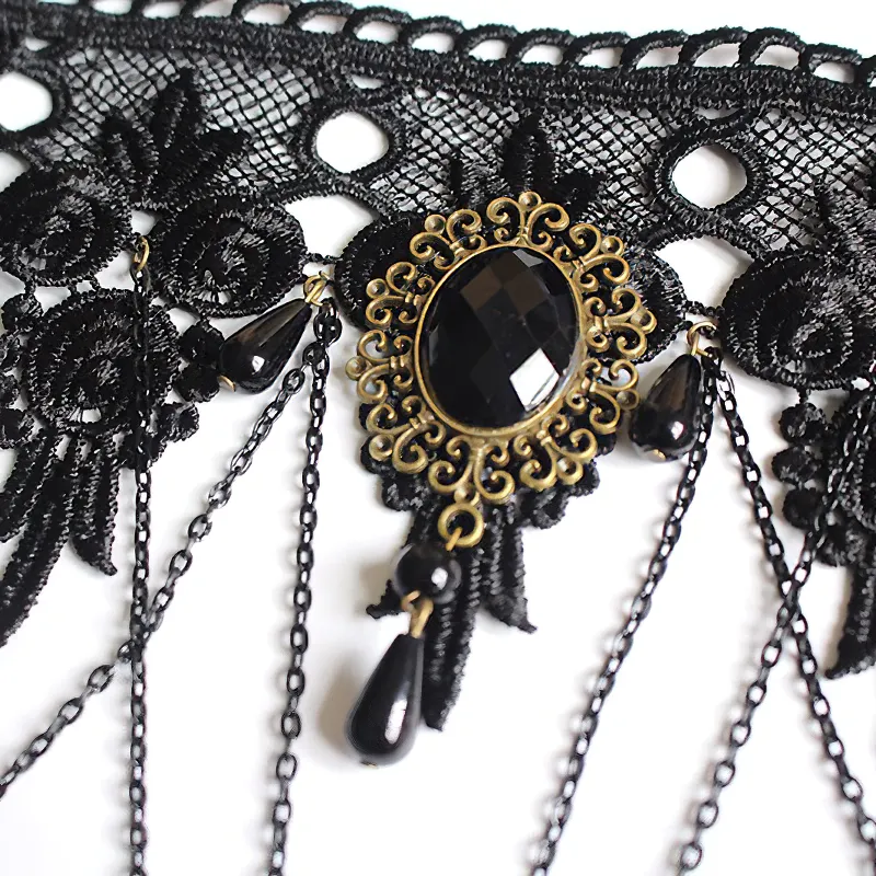 Fashion Gothic Lace Necklace for Women / Vintage Jewelry with Black Big Stone