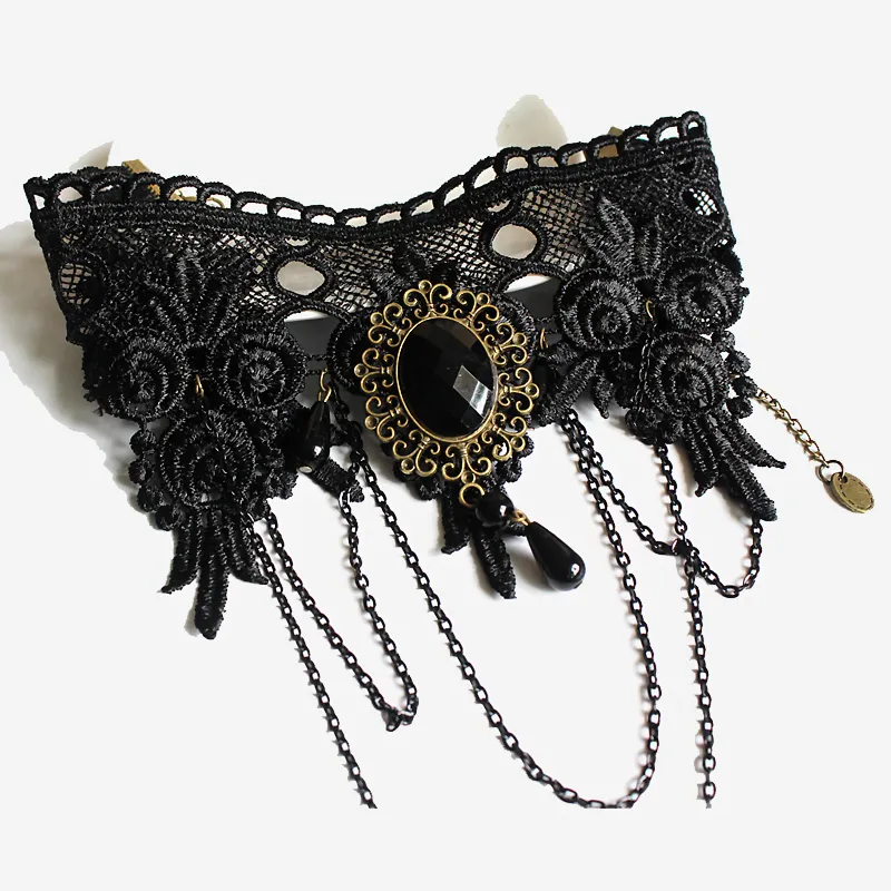 Fashion Gothic Lace Necklace for Women / Vintage Jewelry with Black Big Stone