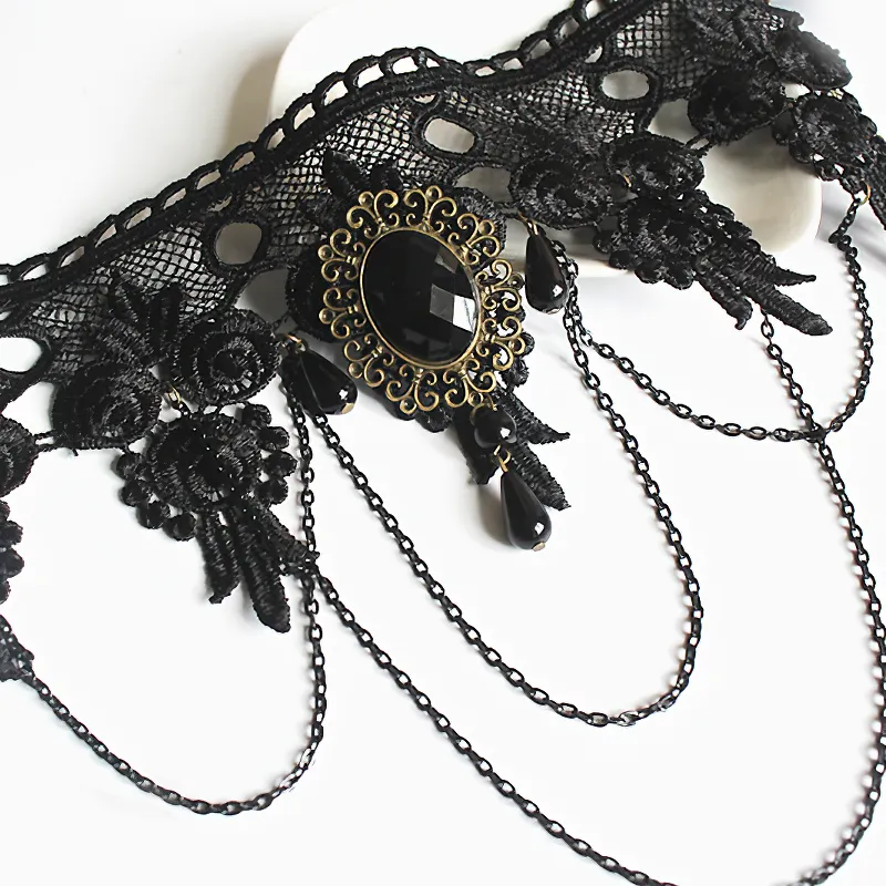 Fashion Gothic Lace Necklace for Women / Vintage Jewelry with Black Big Stone