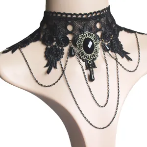 Fashion Gothic Lace Necklace for Women / Vintage Jewelry with Black Big Stone