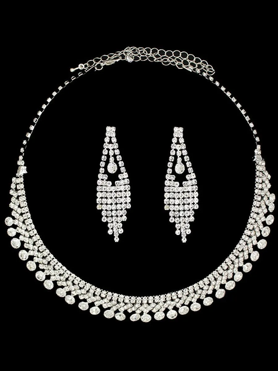 Fashion Rhinestone Necklace Earrings Set MSE033126