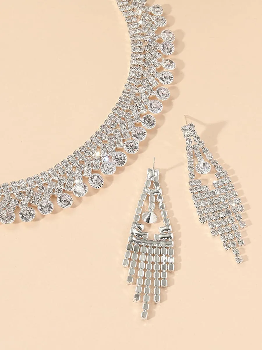 Fashion Rhinestone Necklace Earrings Set MSE033126