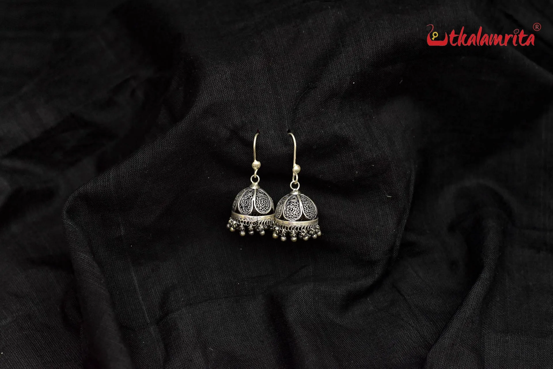 Floral Short Silver Filigree Jhumkas (Danglers)