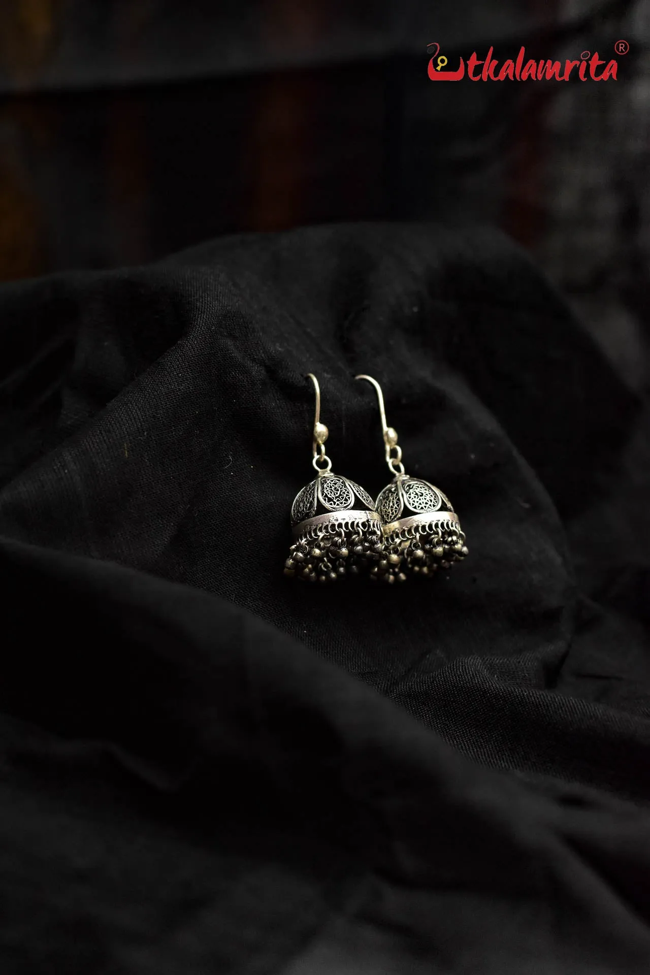 Floral Short Silver Filigree Jhumkas (Danglers)