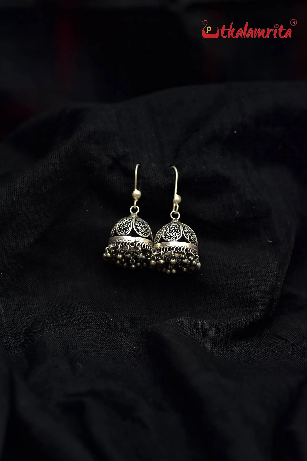 Floral Short Silver Filigree Jhumkas (Danglers)