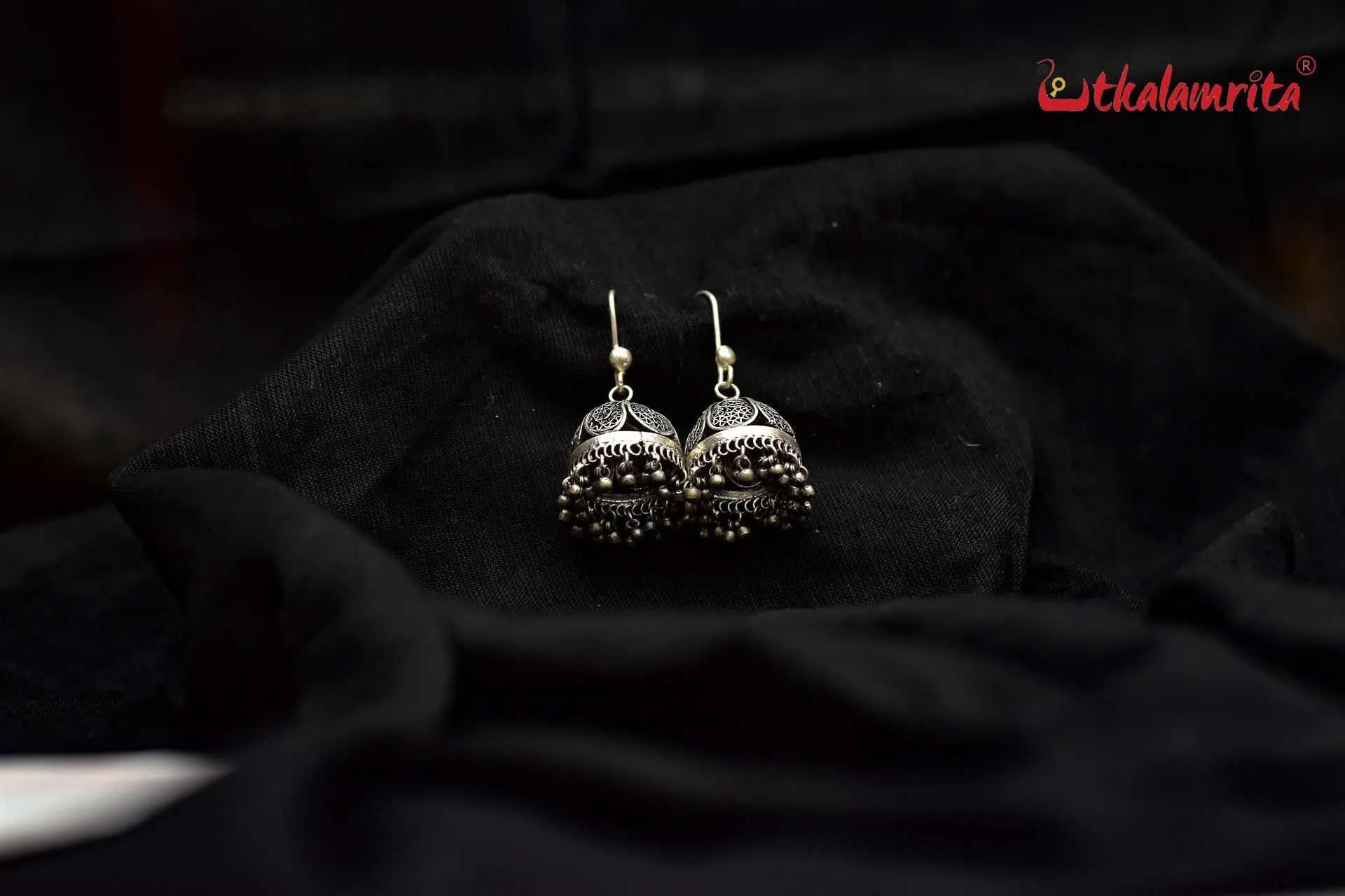 Floral Short Silver Filigree Jhumkas (Danglers)