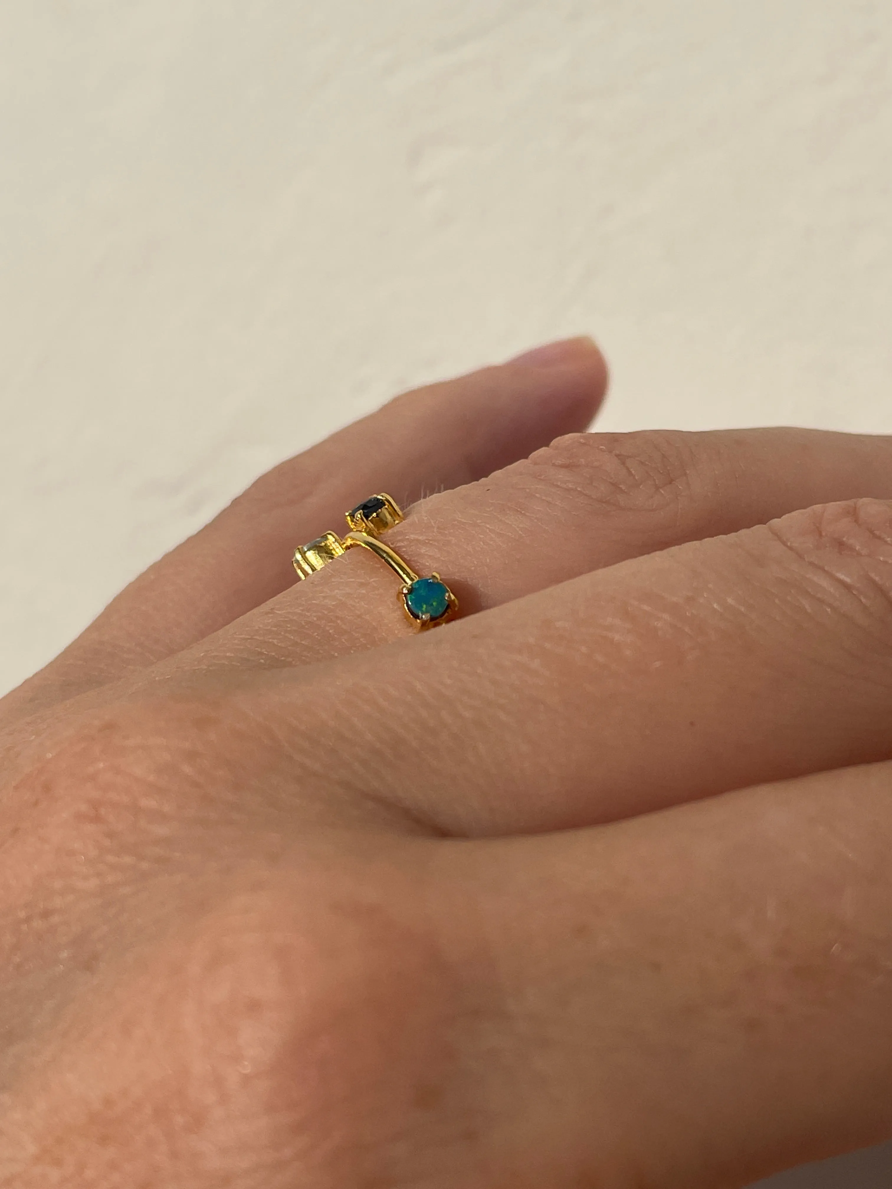 Galaxy Ring Gold with Ultramarine Blue Sapphires and Opals - size 6.5