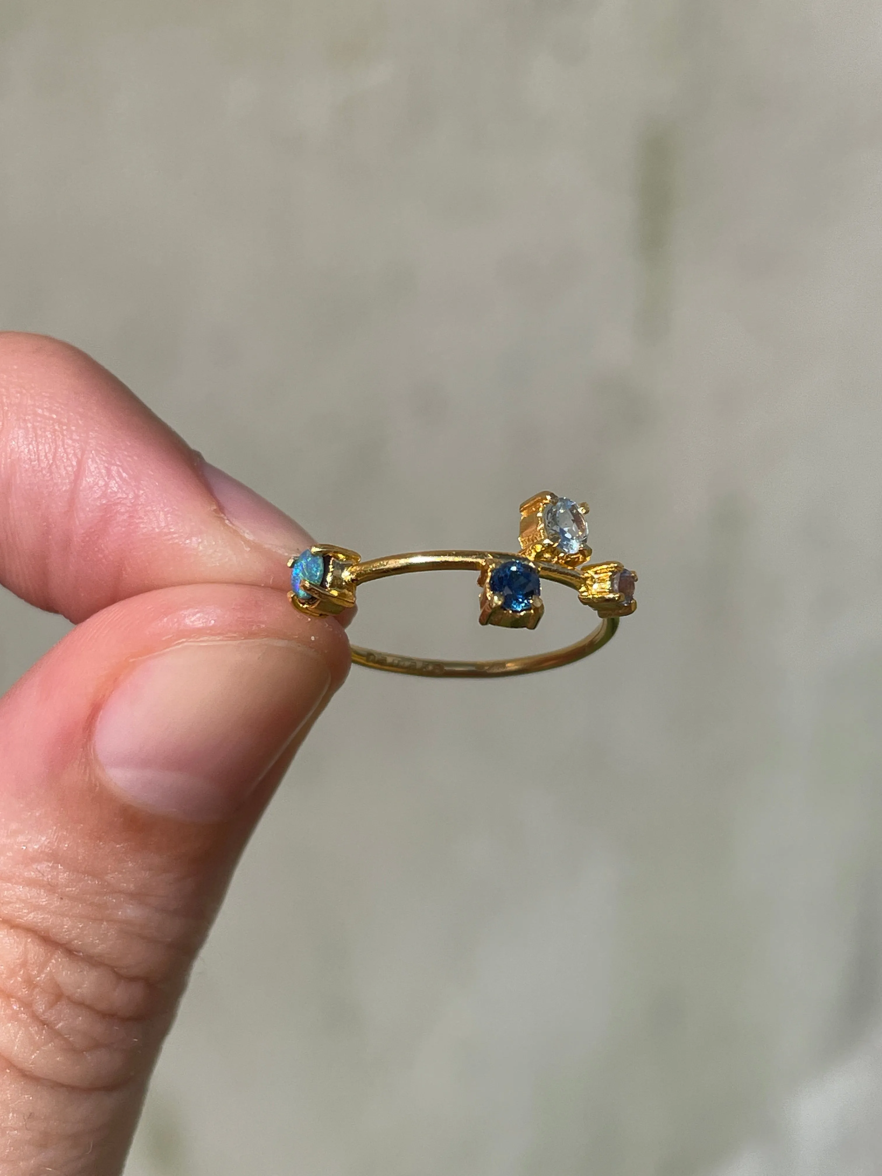 Galaxy Ring Gold with Ultramarine Blue Sapphires and Opals - size 6.5