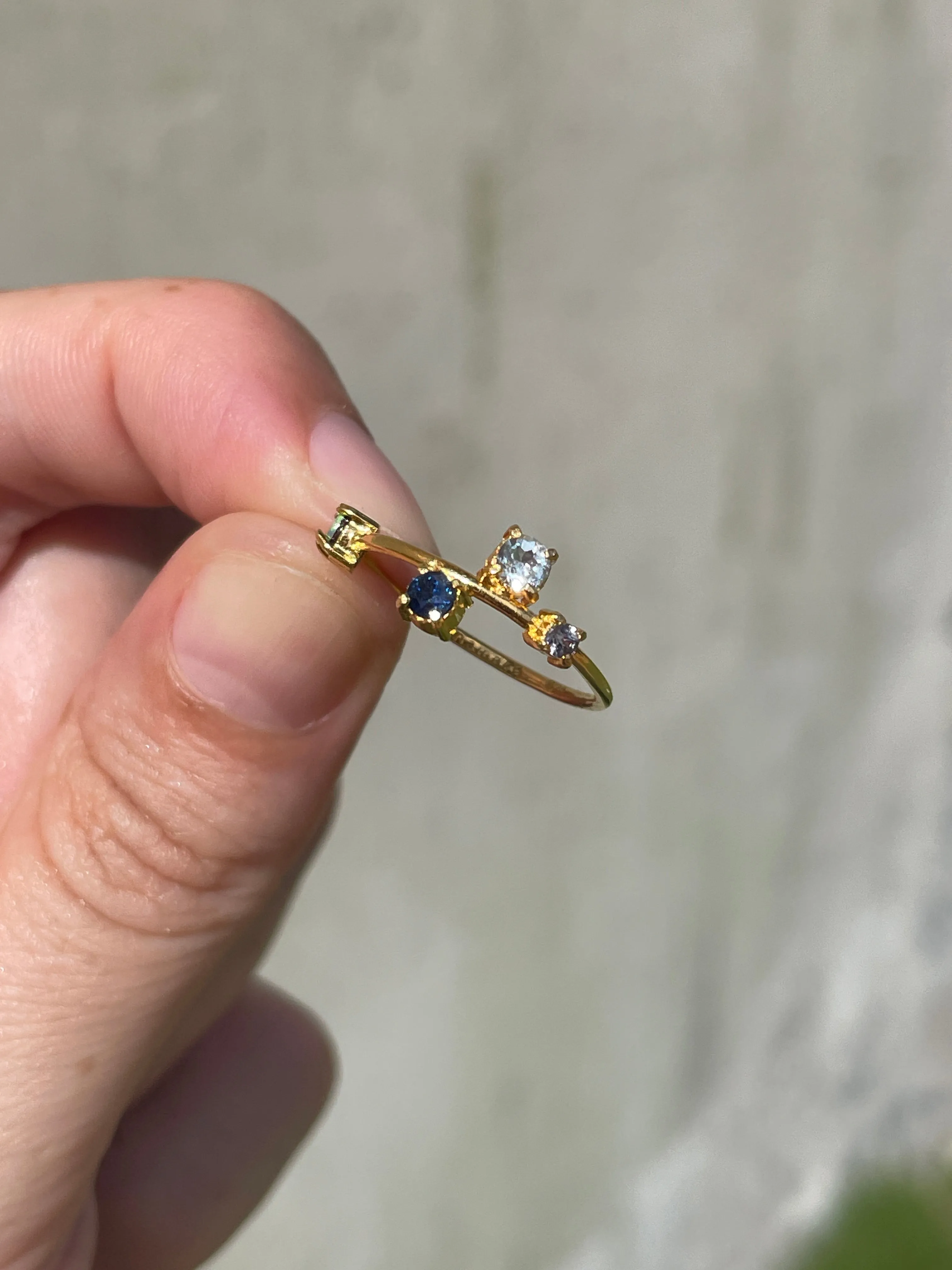 Galaxy Ring Gold with Ultramarine Blue Sapphires and Opals - size 6.5