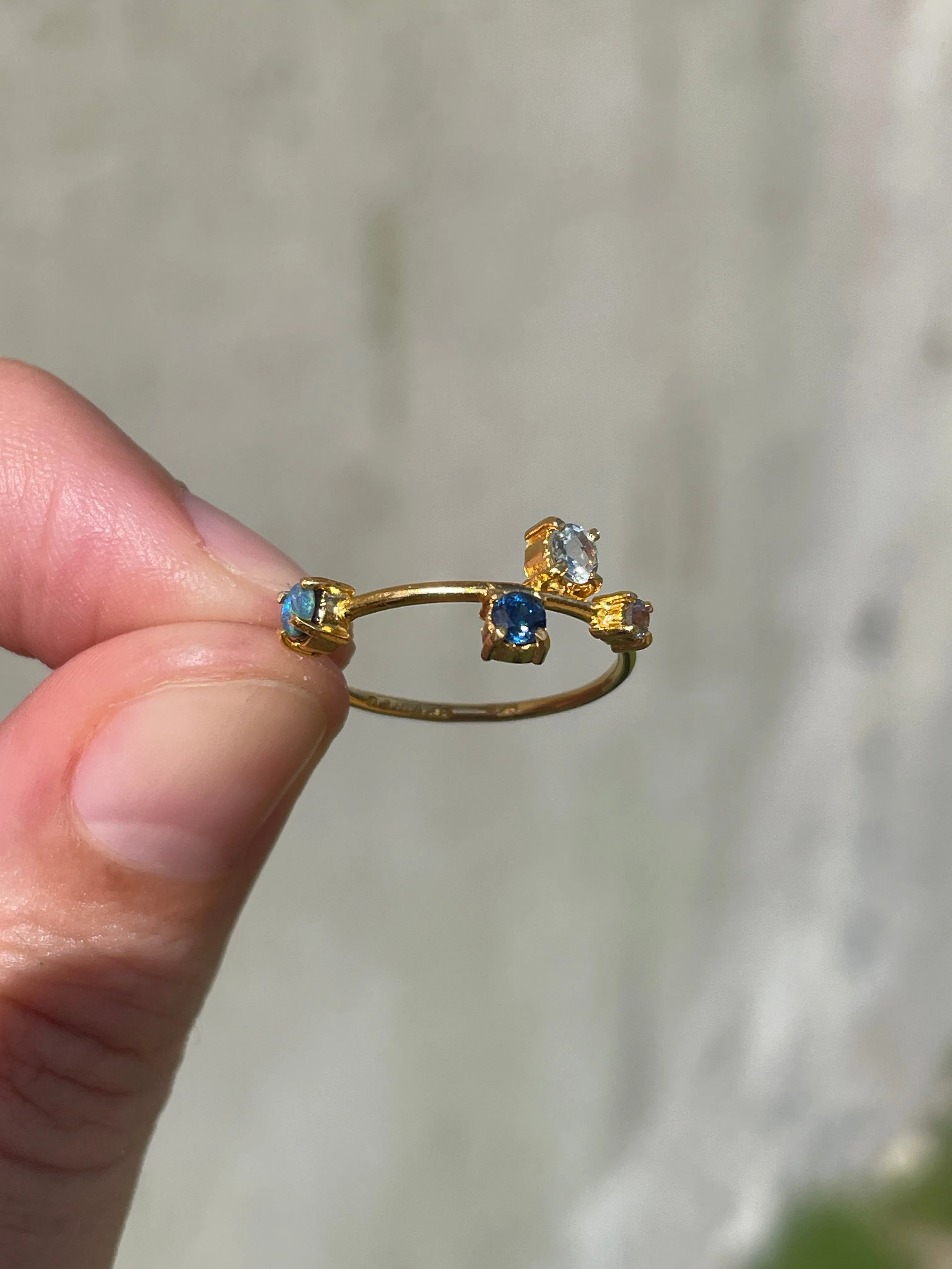 Galaxy Ring Gold with Ultramarine Blue Sapphires and Opals - size 6.5