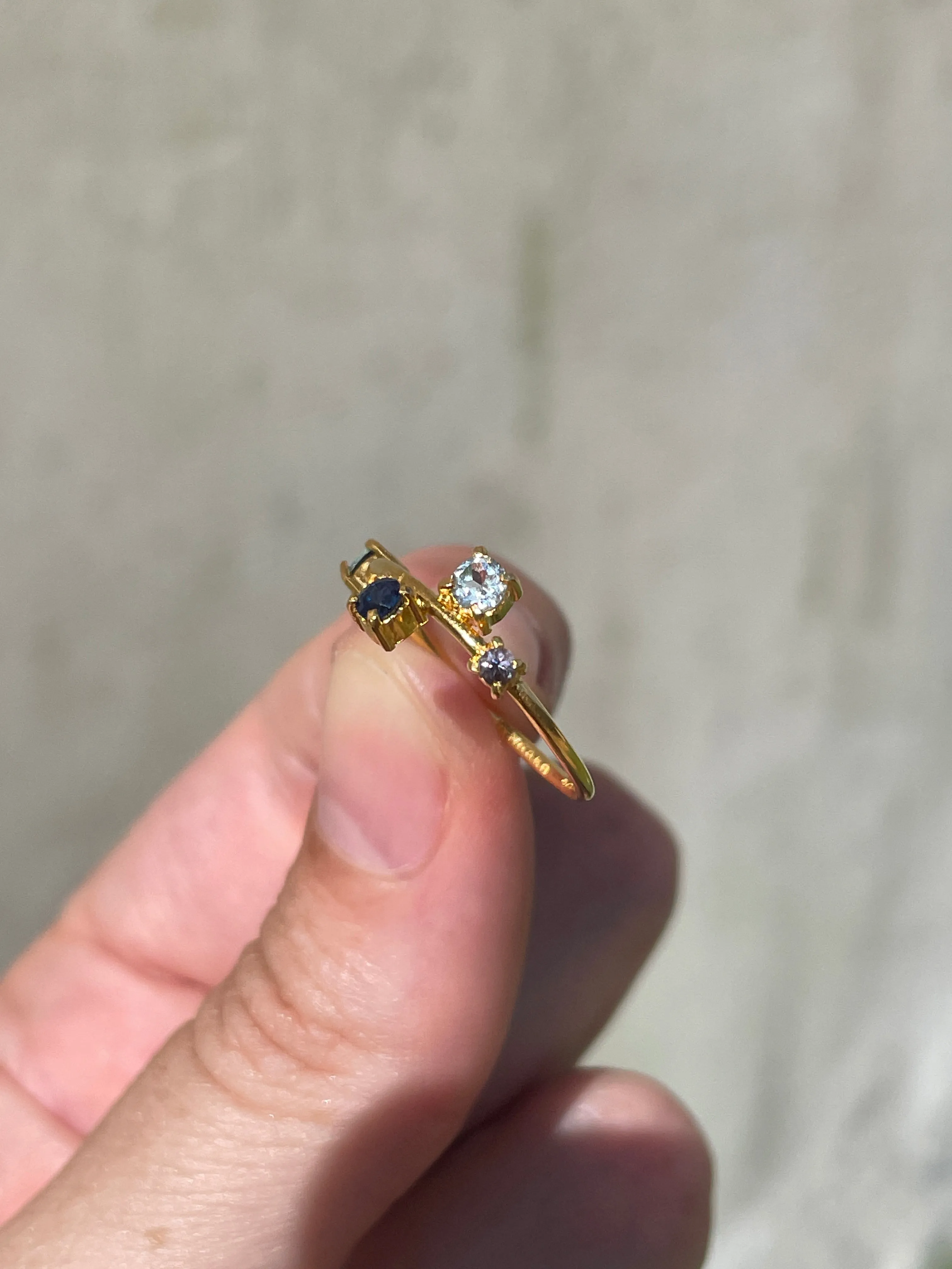 Galaxy Ring Gold with Ultramarine Blue Sapphires and Opals - size 6.5