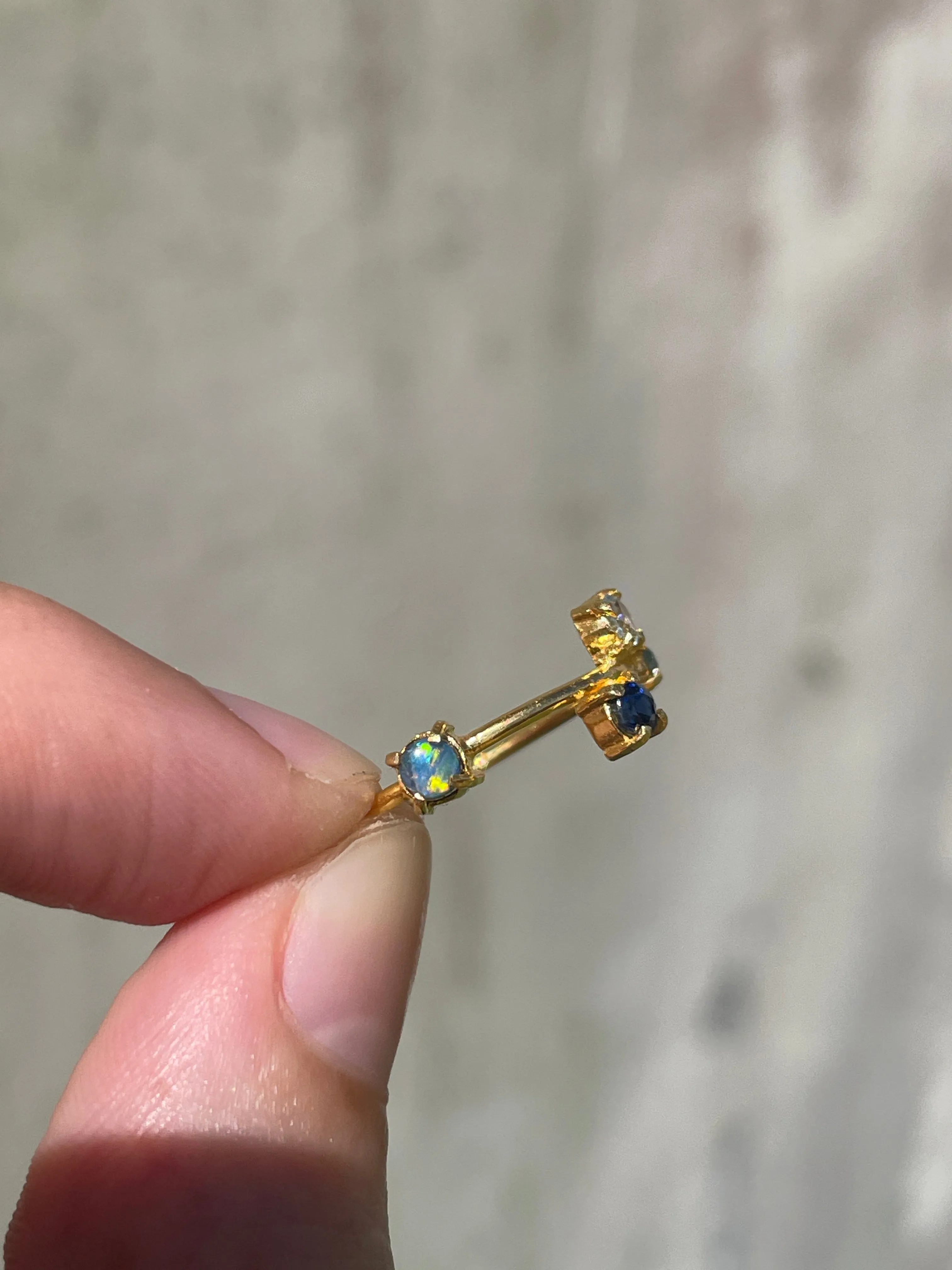 Galaxy Ring Gold with Ultramarine Blue Sapphires and Opals - size 7